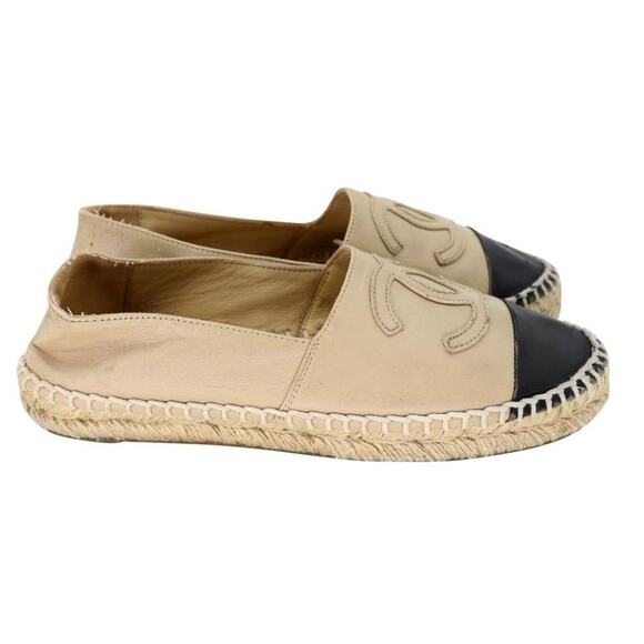 Chanel Espadrille 37 Leather Cap Toe CC Flats CC-S0304P-0008 - Picture 6 of 12